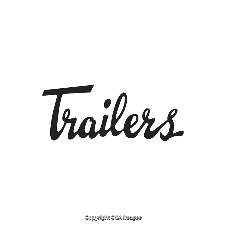 Elegant Black Script Text Reading 'Trailers' on White Background