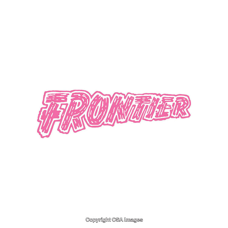 Bold Pink Graphic Text Illustration Featuring the Word Frontier in Stylized Font