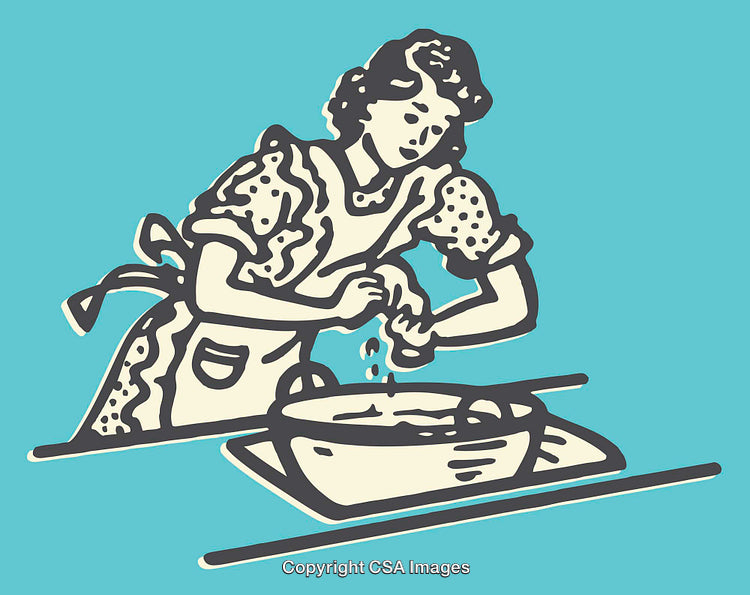 Vintage Illustration of a Homemaker Cooking in a Retro Style