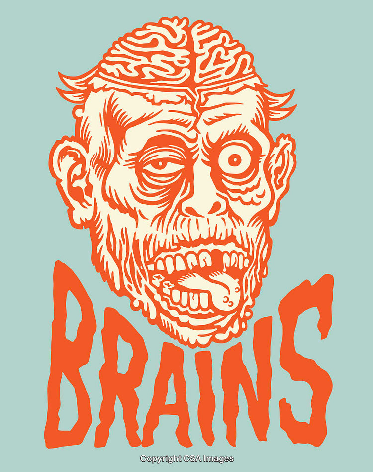 Colorful Line Art Illustration of a Zombie With Brain Design