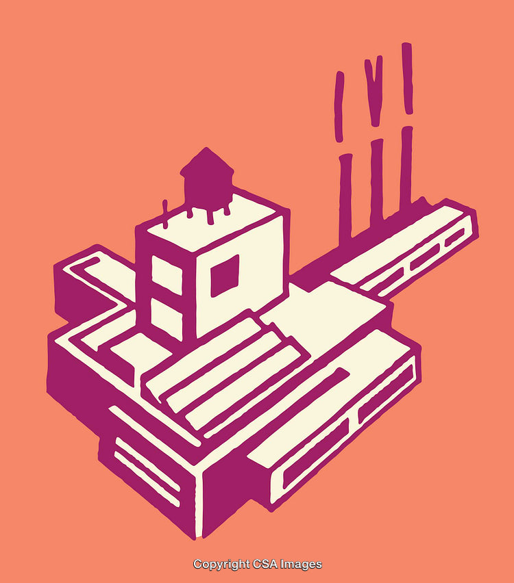 Modern Abstract Line Art Factory on Orange Background