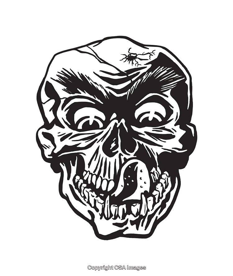 Black and White Line Art Illustration of a Detailed Skull with Unique Features