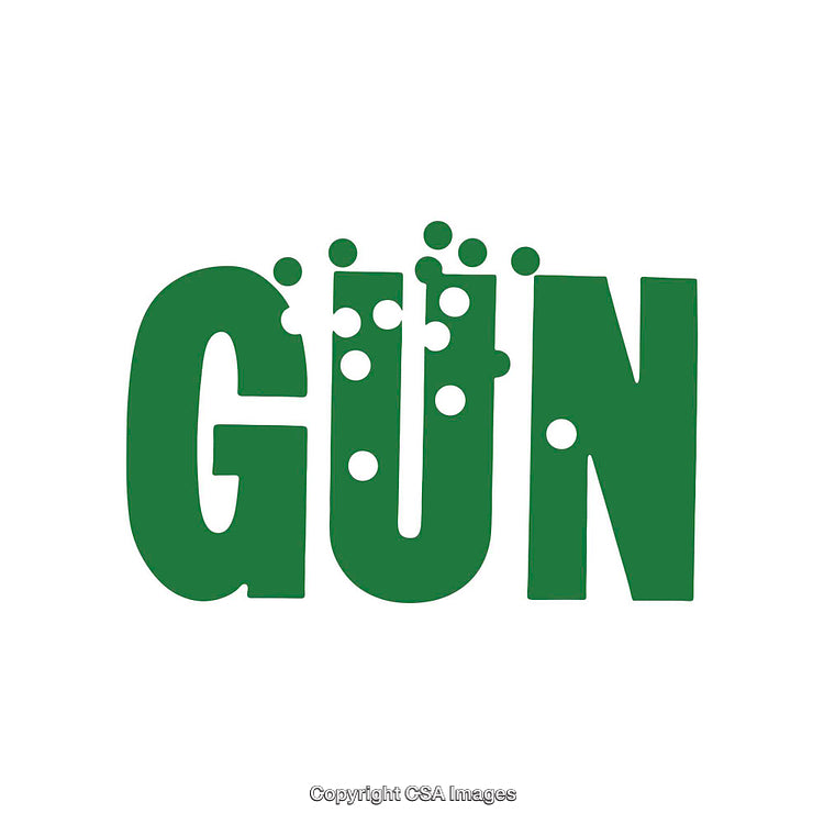 Green Typography Art with Circular Elements Representing Gun Concept