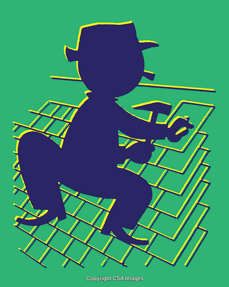 Abstract Line Art Illustration of a Worker in Creative Blue Green Setting