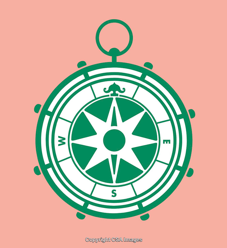 Green Compass Line Art Illustration on Coral Pink Background