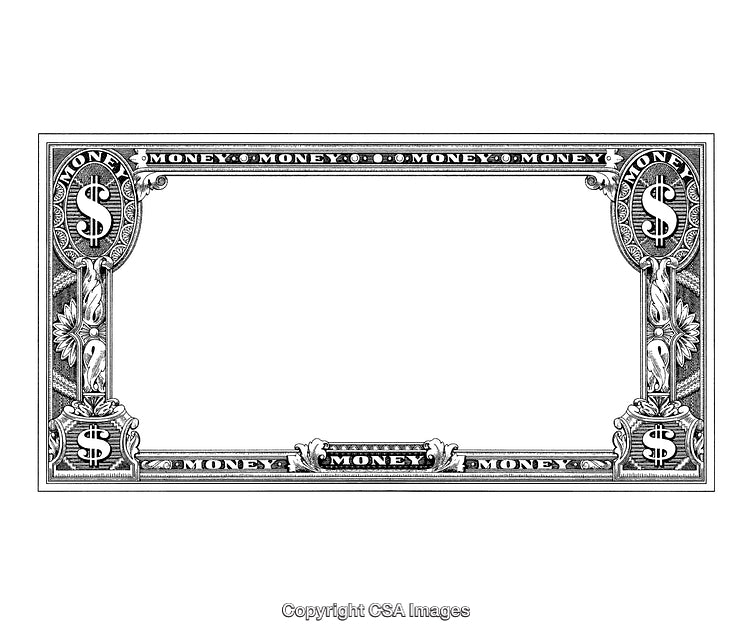 Ornate Dollar Bill Border in Black and White Engraving Style
