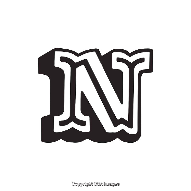 Stylized Black And White Letter 'N' With Bold Outline Design