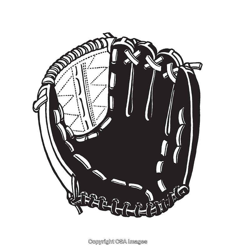 Black and White Line Art Illustration of a Baseball Glove