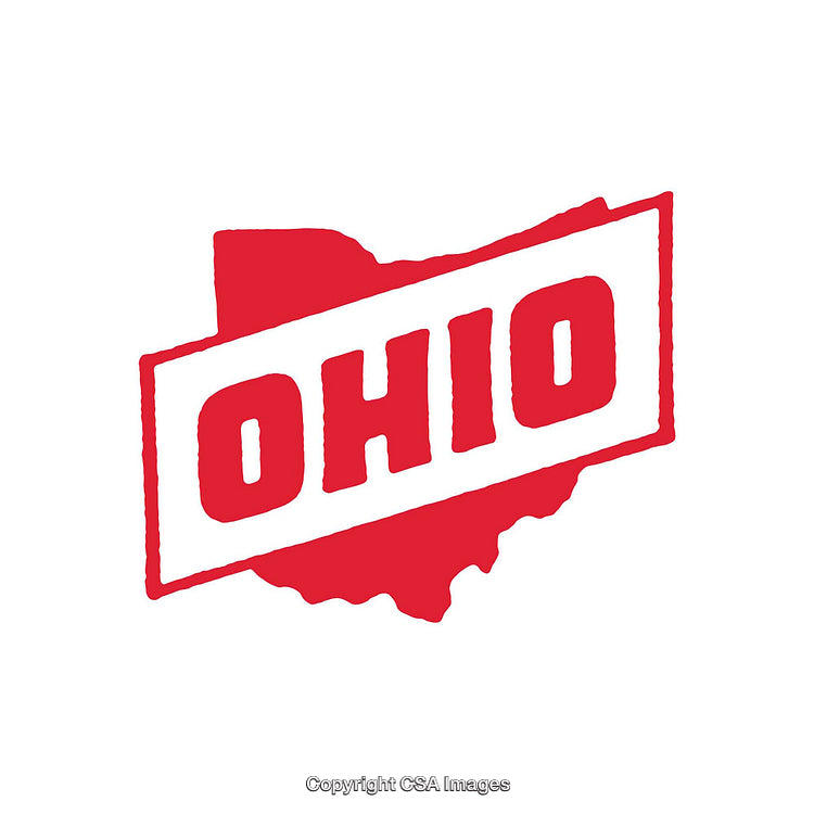 Bold Red Ohio Text Design Over State Outline in Minimalistic Style