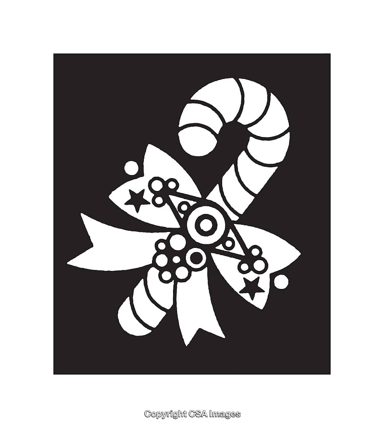 Black And White Line Art of Candy Cane with Decorative Ribbon