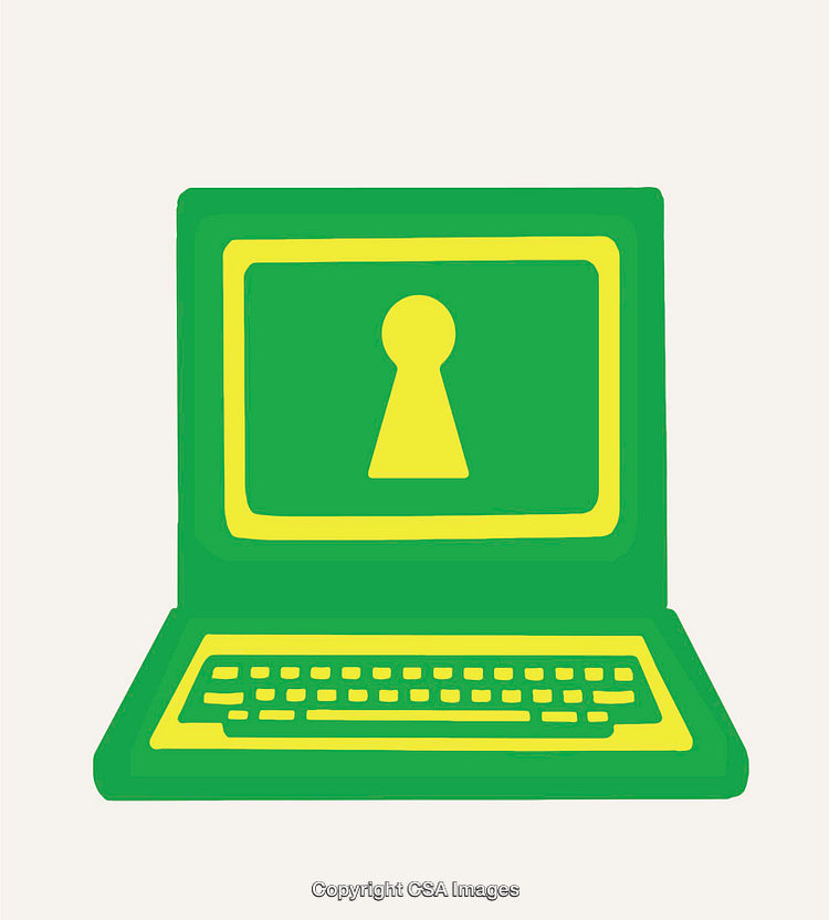 Green Computer Illustration With Security Concept and Keyhole Design