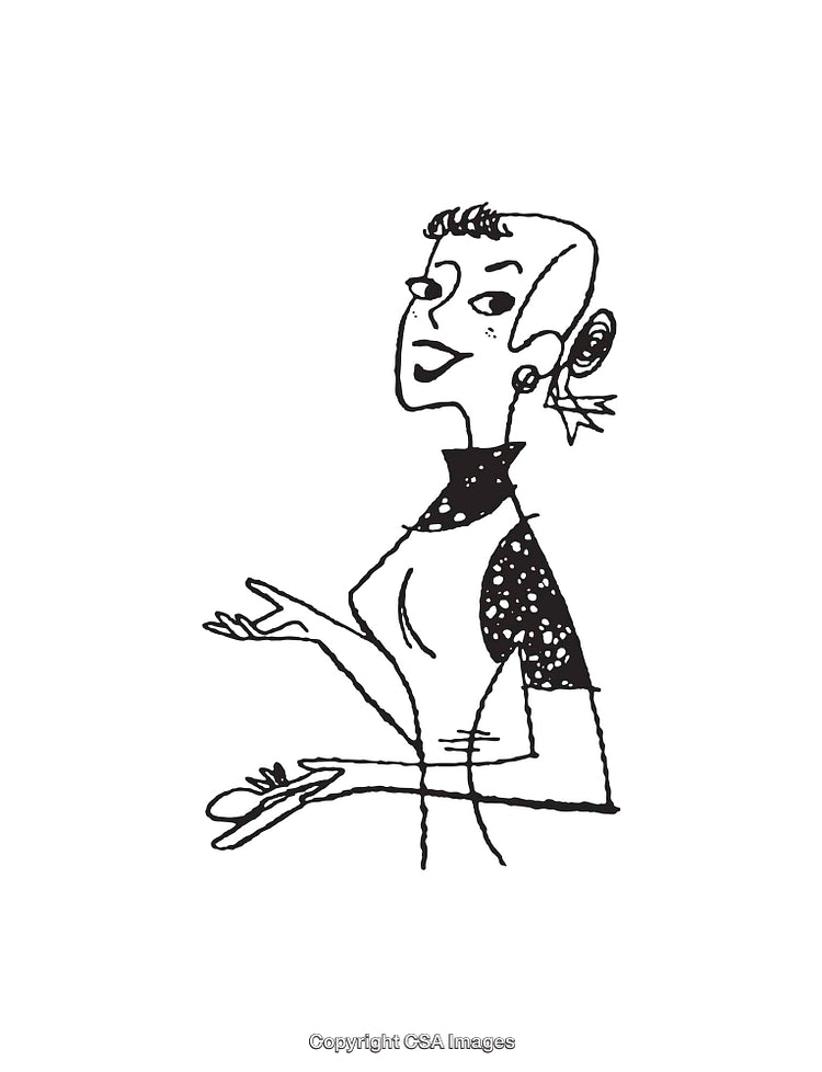 Black and White Line Art Illustration of Female Character in Artistic Style