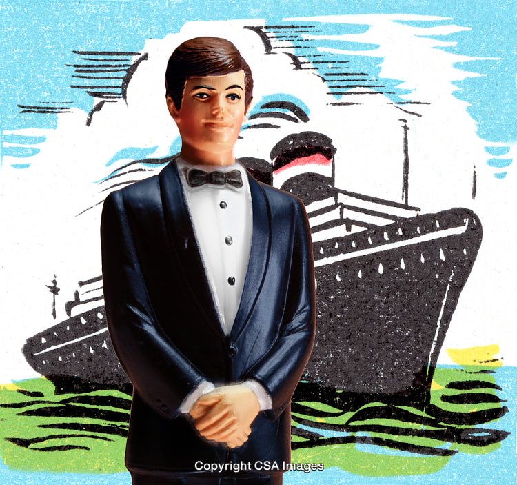 Vintage Style Plastic Figure of Groom in Front of a Ship