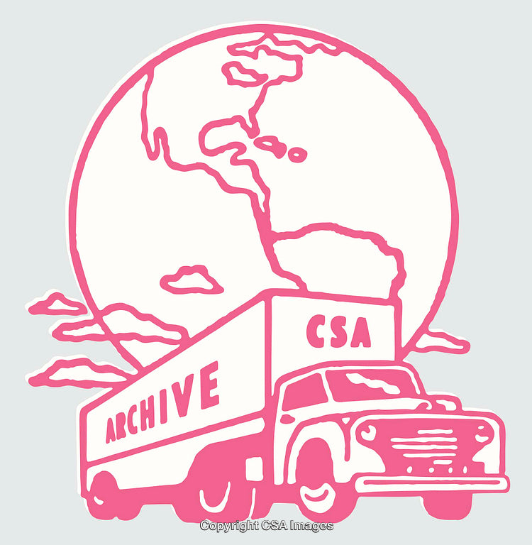 Pink Retro Delivery Truck Illustration With Globe Background