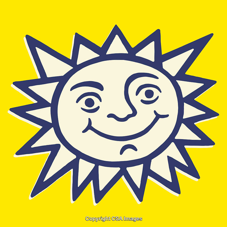 Cheerful Sun Line Art Illustration on Bright Yellow Background