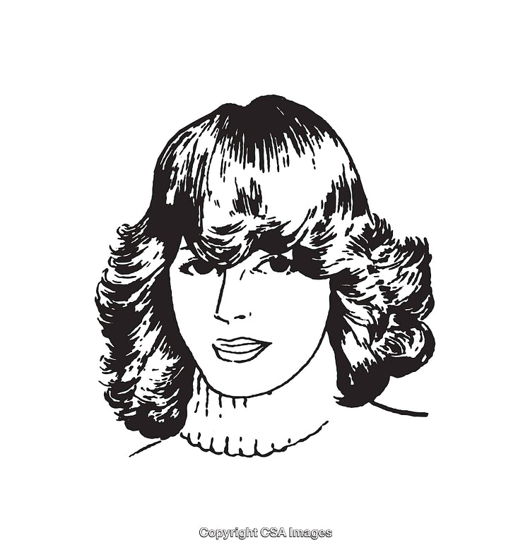 Vintage Black and White Line Art Illustration of a Woman's Portrait