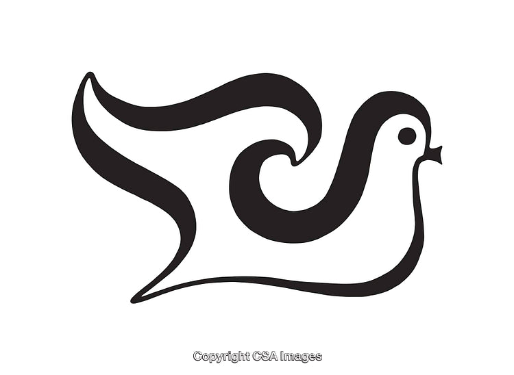 Abstract Black and White Bird Illustration with Flowing Tail Feathers