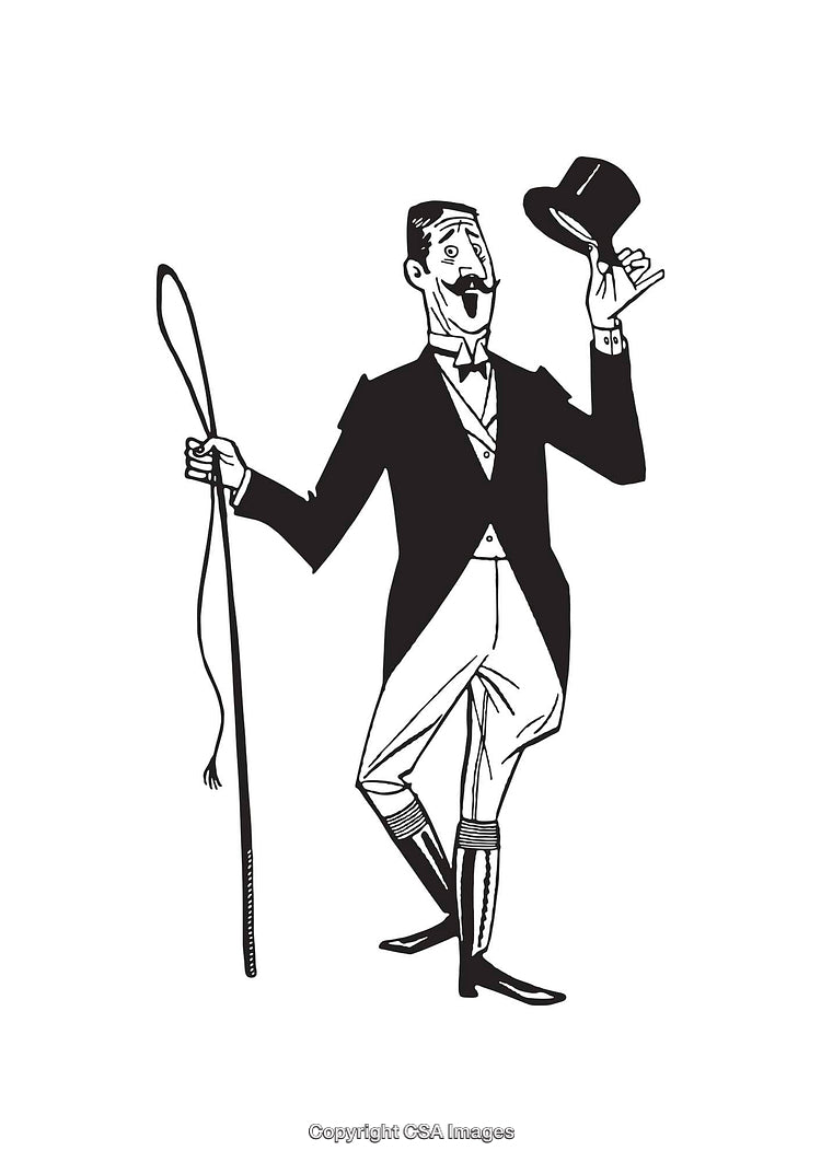 Black And White Gentleman Illustration with Top Hat and Riding Whip