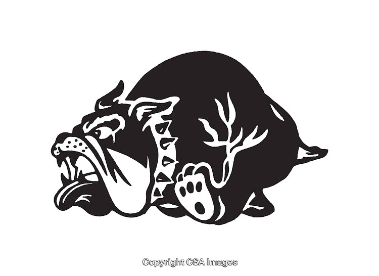Black and White Line Art Illustration of a Fierce Bulldog