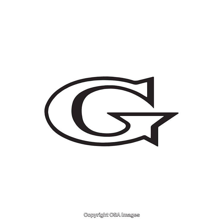 Stylized Letter G Logo with Arrow Design in Black on White