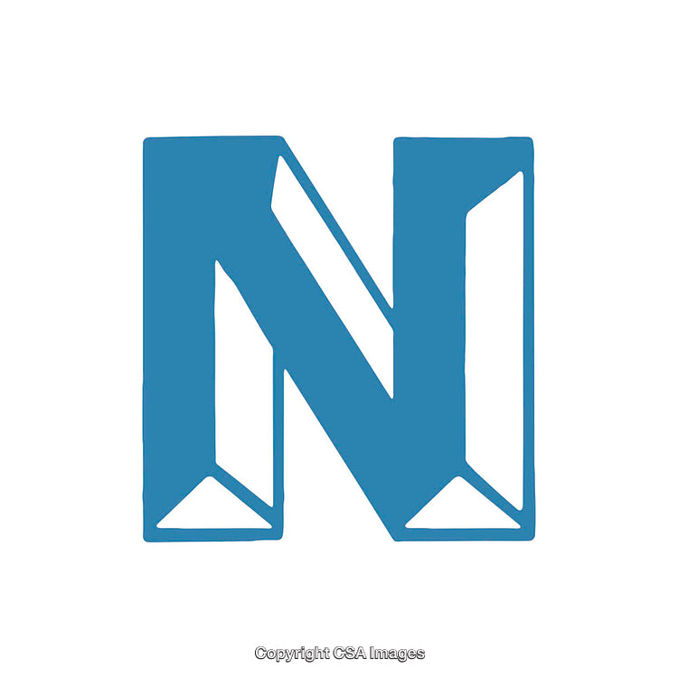 Blue Stylized Greek Nu Symbol Design on White Background