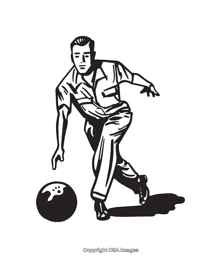 Man Bowling in Black and White Line Art Illustration
