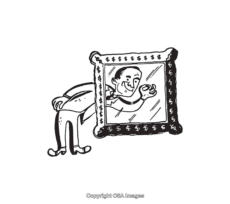 Black and White Line Art Illustration of a Person Reflecting in a Frame