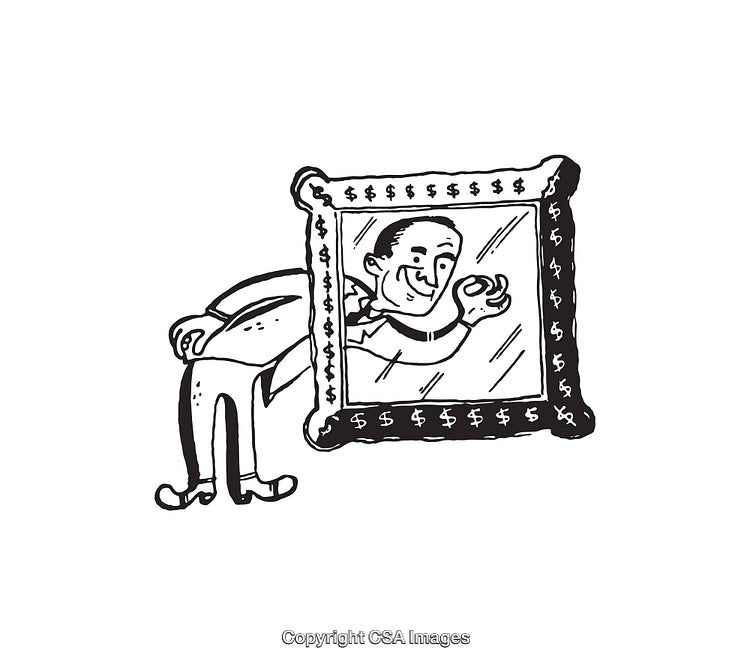 Black and White Line Art Illustration of a Person Reflecting in a Frame