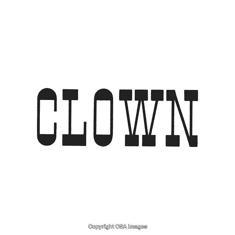 Black Text Reading 'Clown' With Distinct Typeface on a White Background
