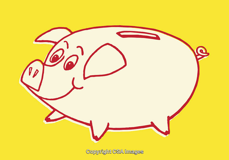 Colorful Line Art Illustration of a Smiling Piggy Bank