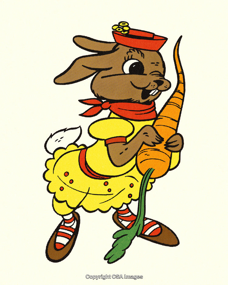 Cartoon Rabbit Holding Carrot with Happy Expression Wearing Bright Outfit