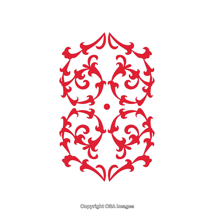 Red Floral Ornament with Symmetrical Elegance on White Background