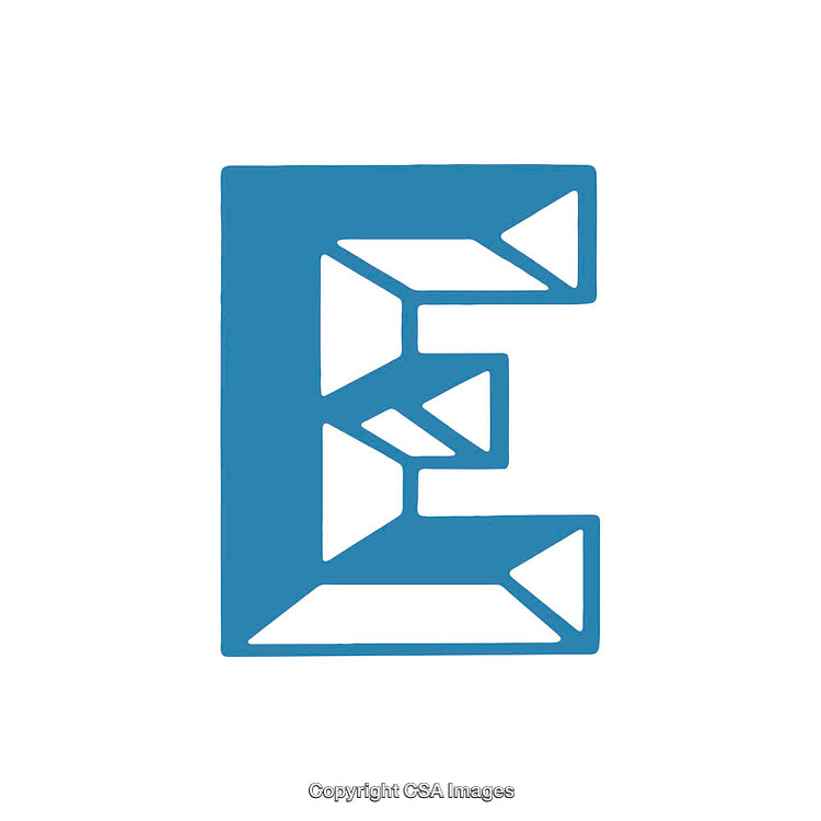 Stylized Blue Greek Epsilon Symbol With Geometric Design Elements