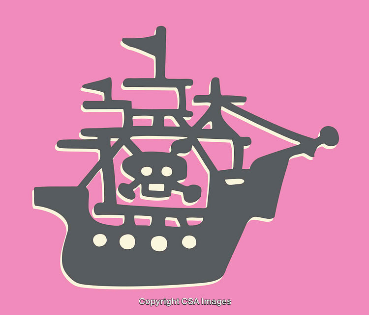 Stylized Pirate Ship Illustration on a Bold Colored Background
