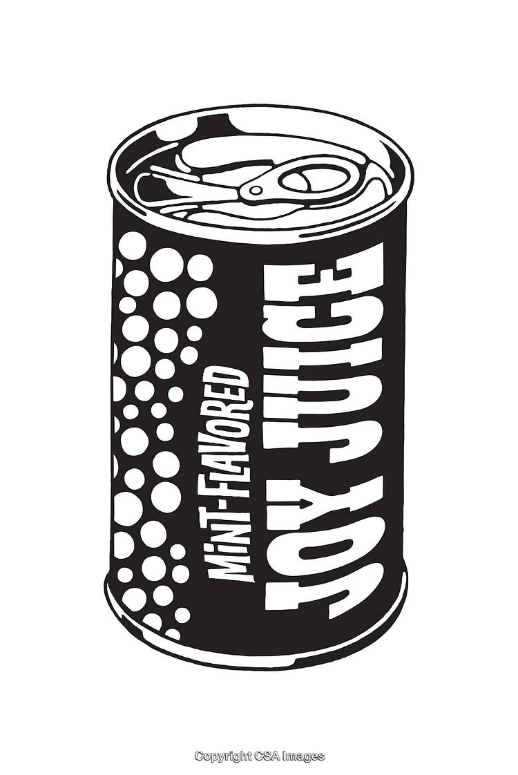 Black and White Line Art Illustration of a Can with Text