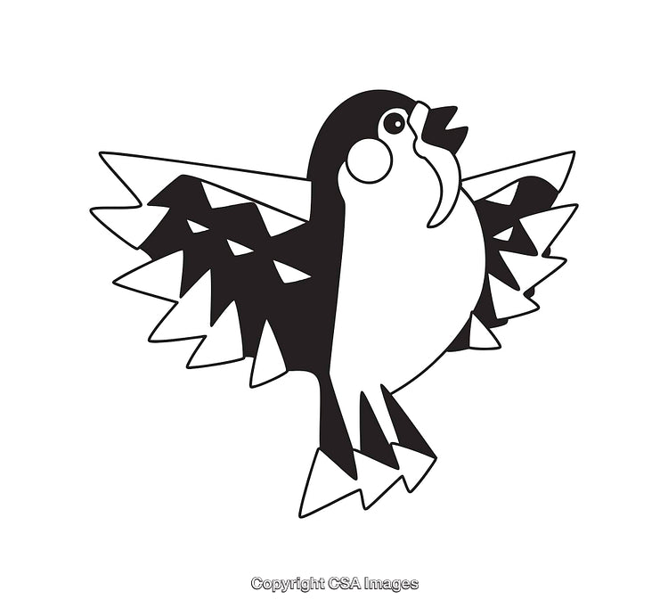 Black and White Geometric Bird Illustration in Flight