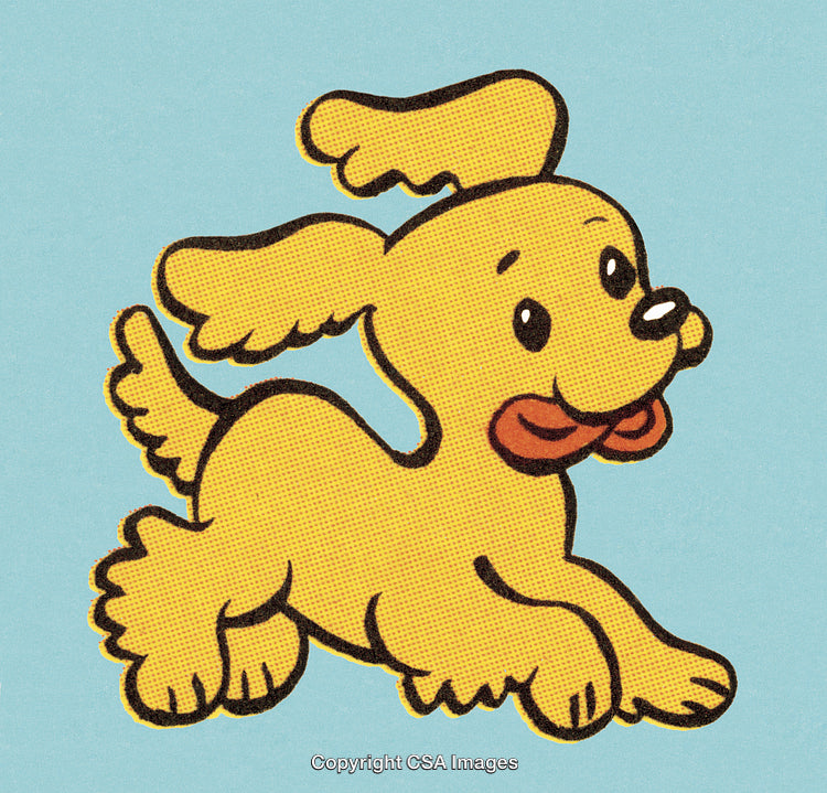 Adorable Cartoon Dog Illustration with Yellow Fur and Playful Exuberance