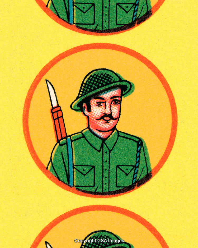 Vintage Soldier Graphic With Bold Colors and Retro Design Elements
