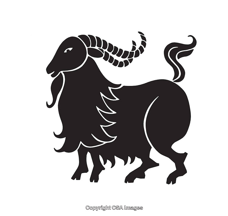 Black and White Line Art of a Stylized Goat Illustration