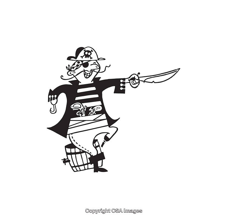 Playful Black And White Pirate Line Drawing Illustration