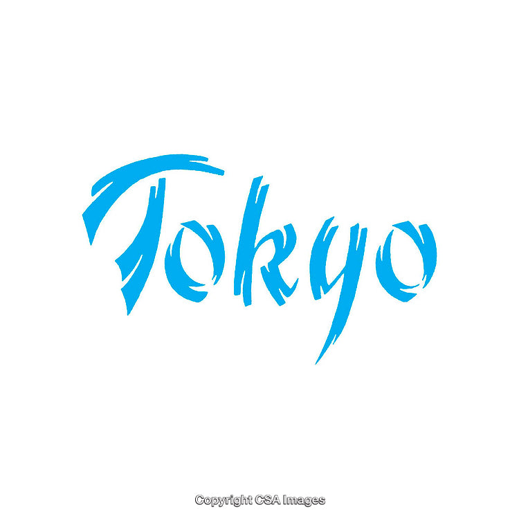Stylized Tokyo Text in Bright Blue Brushstroke Style on White Background