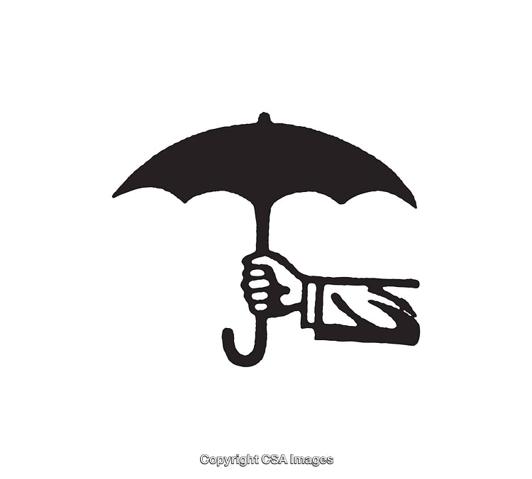 Black and White Illustration of a Hand Holding an Umbrella