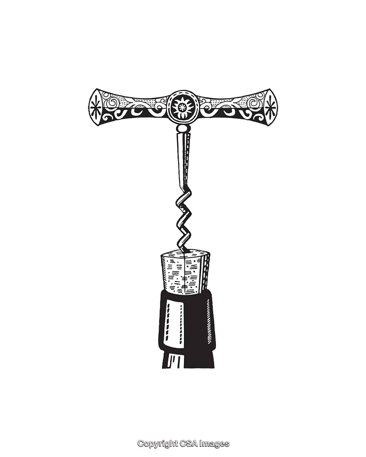 Vintage Corkscrew Illustration with Ornate Handle and Textured Design