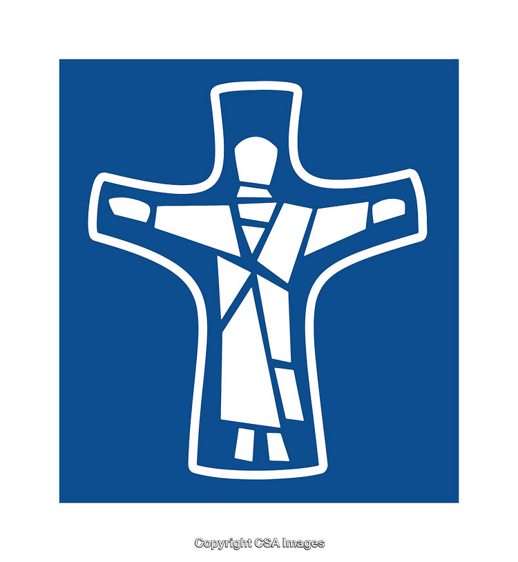 Abstract Blue Symbol Depicting Religious Cross and Figures