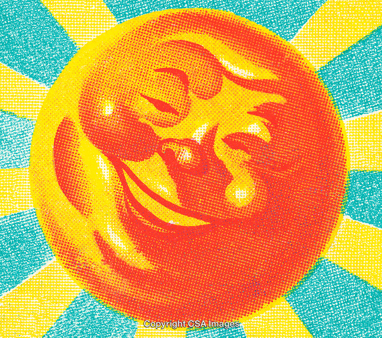 Retro Styled Smiling Sun Illustration with Vibrant Colors