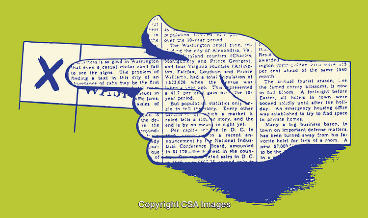Blue Hand Illustration with Text and Green Background Art