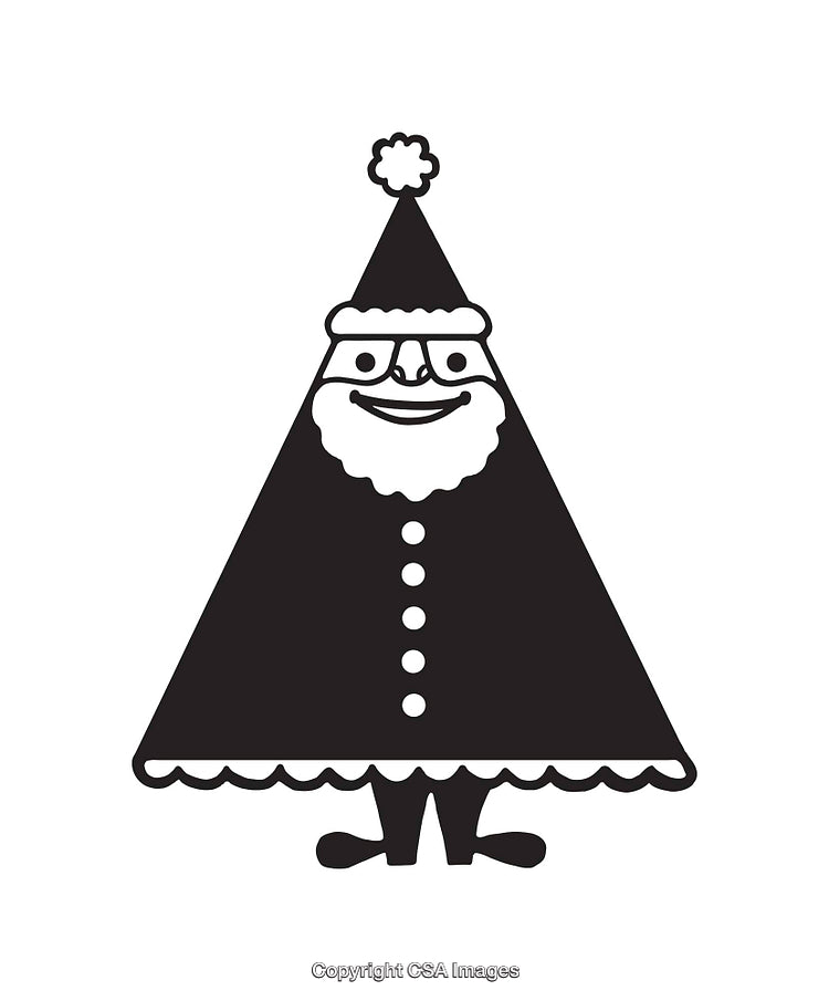 Black and White Line Art Santa Claus Cartoon in Minimalist Style