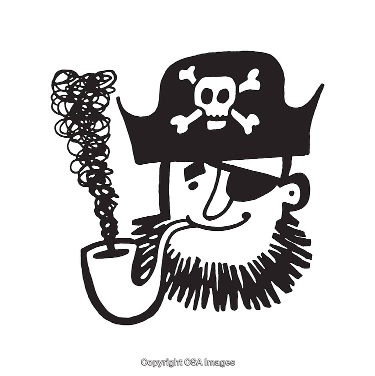 Black and White Illustration of a Pirate With Pipe Line Art