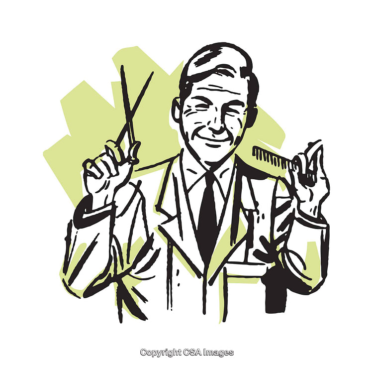 Man with Scissors and Comb Retro Illustration in Cartoon Style