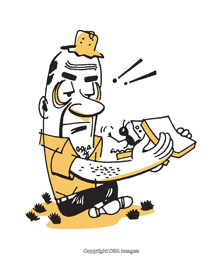 Cartoon Illustration of a Man Encountering an Ant While Sandwiching